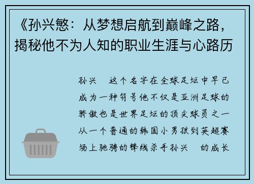 《孙兴慜：从梦想启航到巅峰之路，揭秘他不为人知的职业生涯与心路历程》